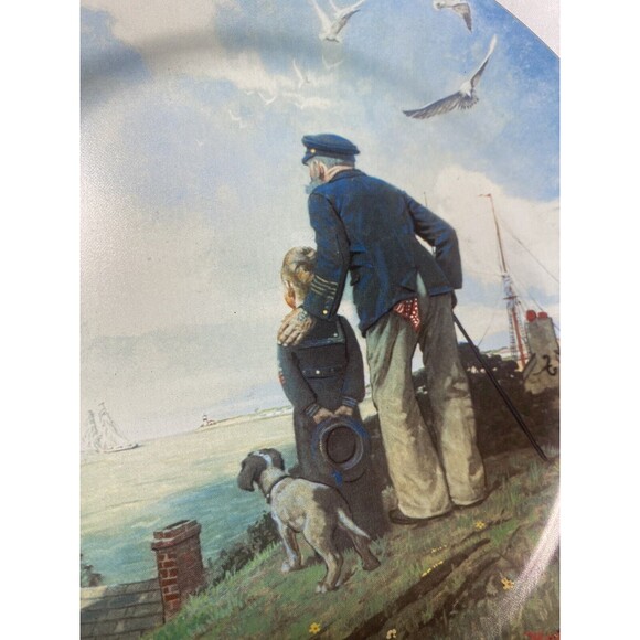 Vtg Norman Rockwell "Looking Out to Sea" Benedictine Toleware Tin Litho Plate - Picture 6 of 11